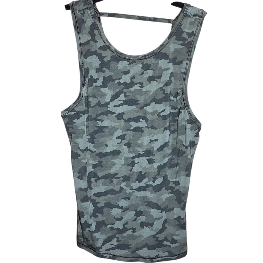 Lululemon Deep Stretch Tank in Incognito Camo Olive Green open back backless 4/s